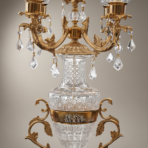 Classical Crystal Brass 3-Arm Candelabra Table Lamp with Urn Body Crystal Pendants and Etched Glass Shades Gold Front | Brass & Wood